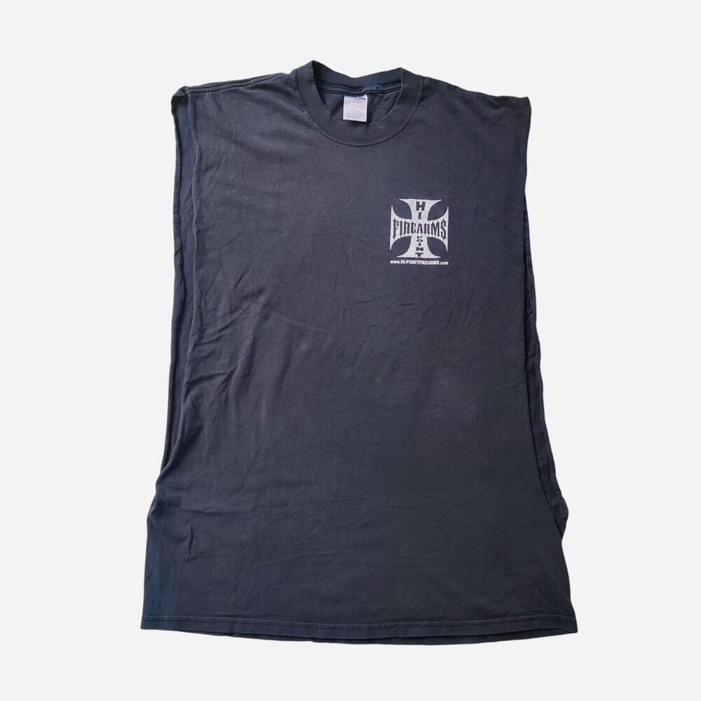 Y2K Hi-Point Firearms Cutoff with white graphic featuring 'HI-POINT FIREARMS' an